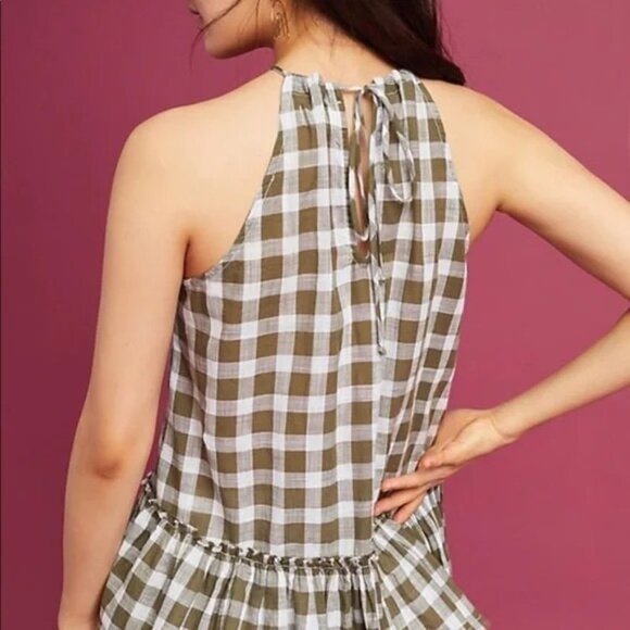 Cloth & Stone Gingham Halter Top, size large, 100% cotton, green & white - Picture 4 of 16